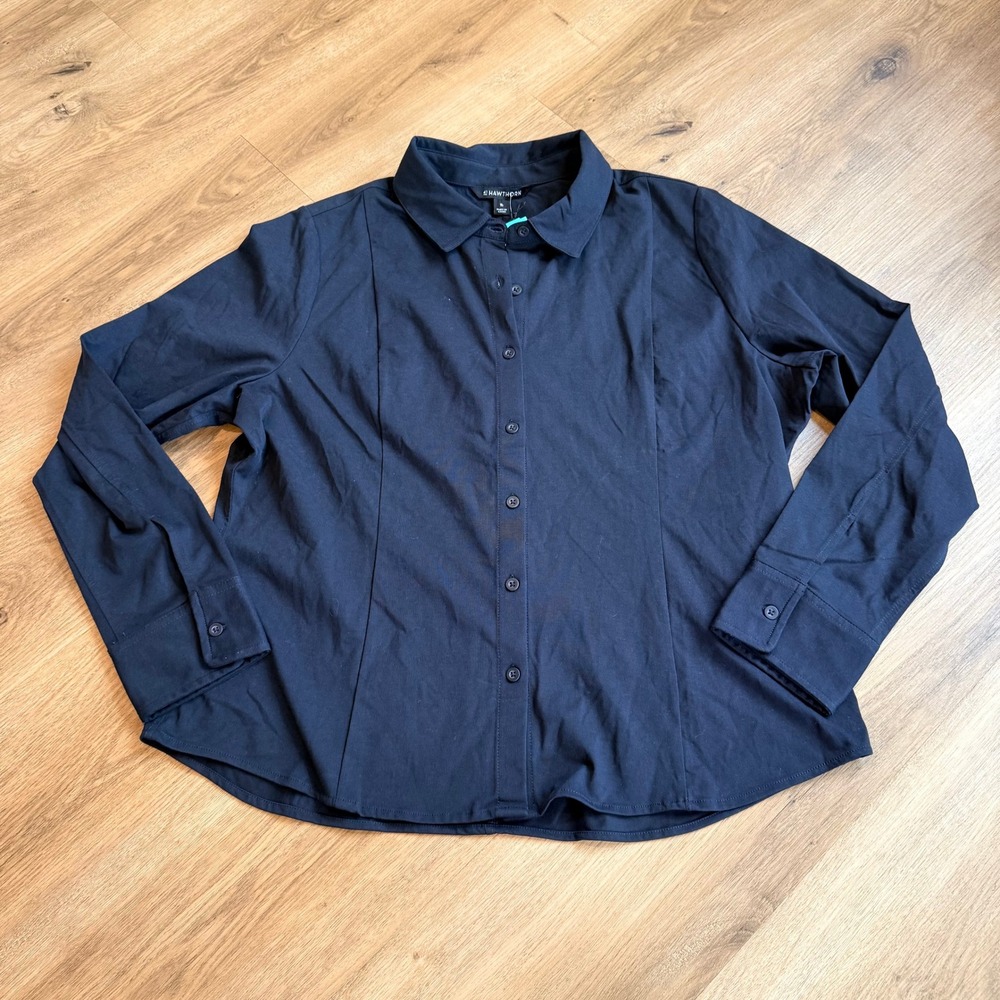 NWT 41 Hawthorn Signature Knit Poplin Button Down Shirt Black XL